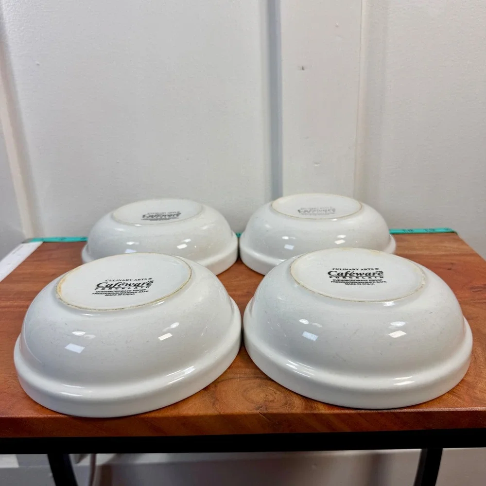 Culinary Arts Cafeware White Porcelain Pasta/Salad/soupBowls Set of 4 6-1/4